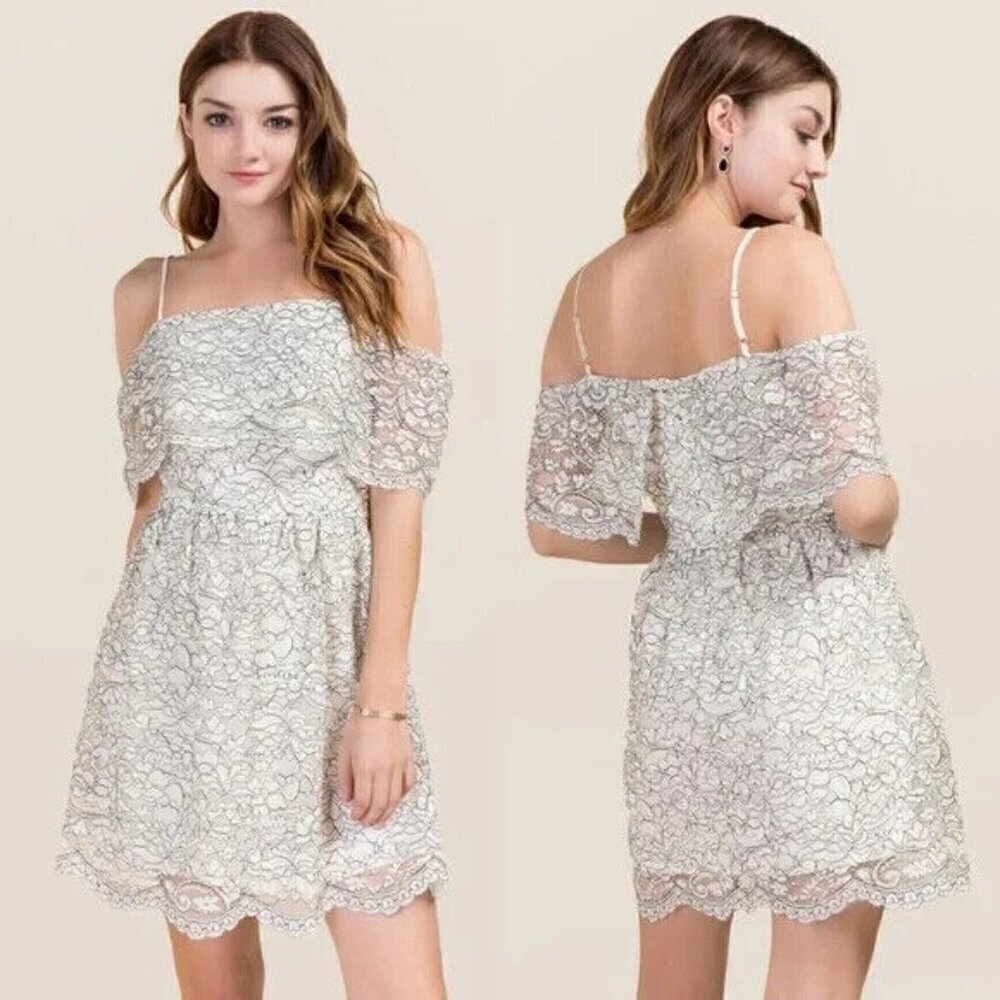 Francesca's Audrey Floral Lace Cold Shoulder Dress Med